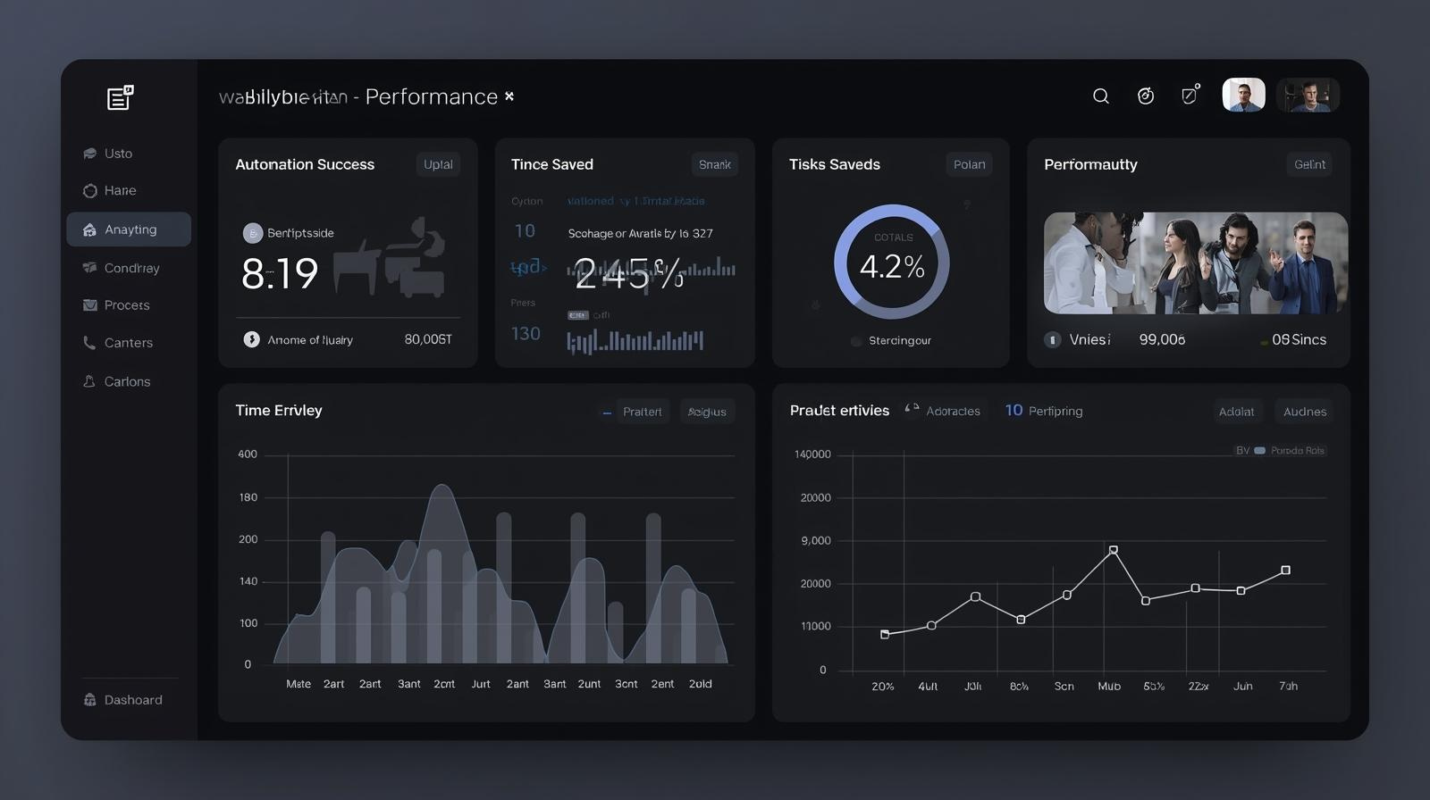 Dashboard displaying automation performance metrics and productivity analytics